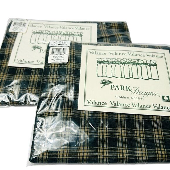 Park Designs Sturbridge Hunter Green Plaid Valance Set Of 2 Farmhouse 72x14 Each - Picture 1 of 6